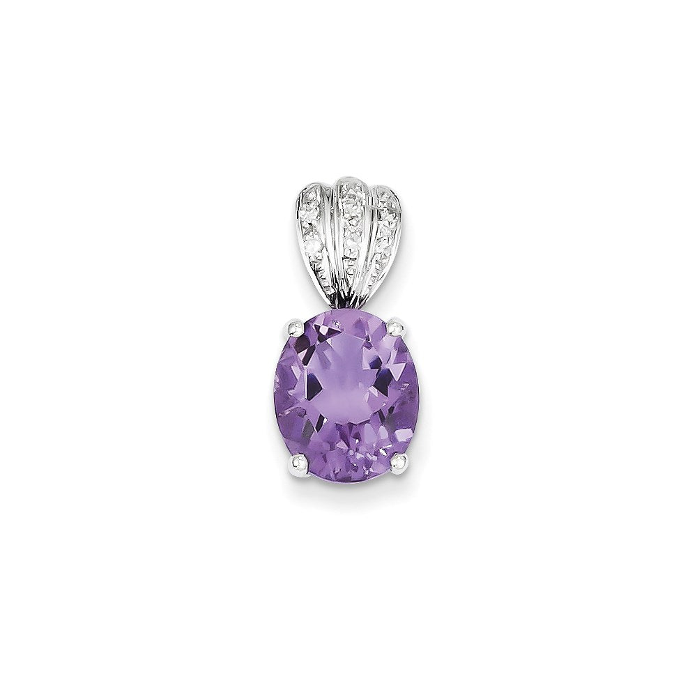 14k white gold real diamond and amethyst oval pendant xp3909am aa
