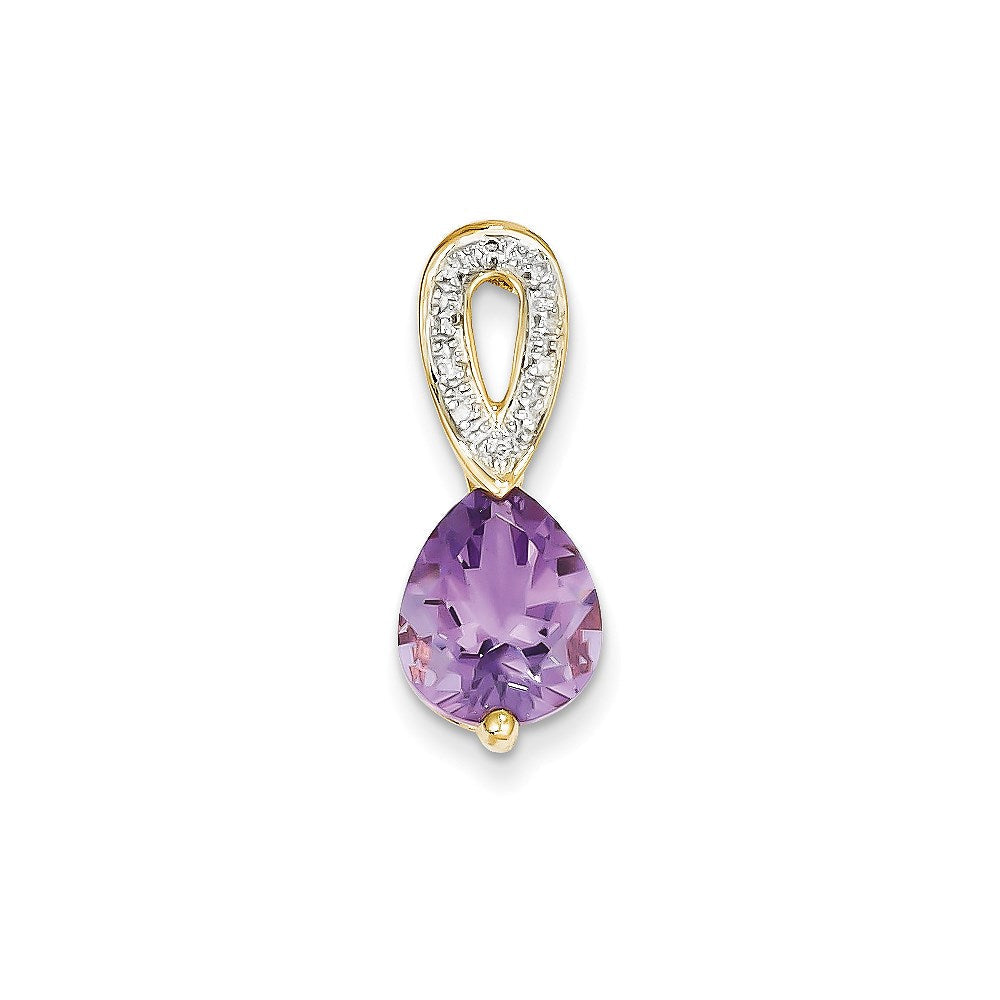 14k yellow gold real diamond and amethyst teardrop pendant xp3910am aa