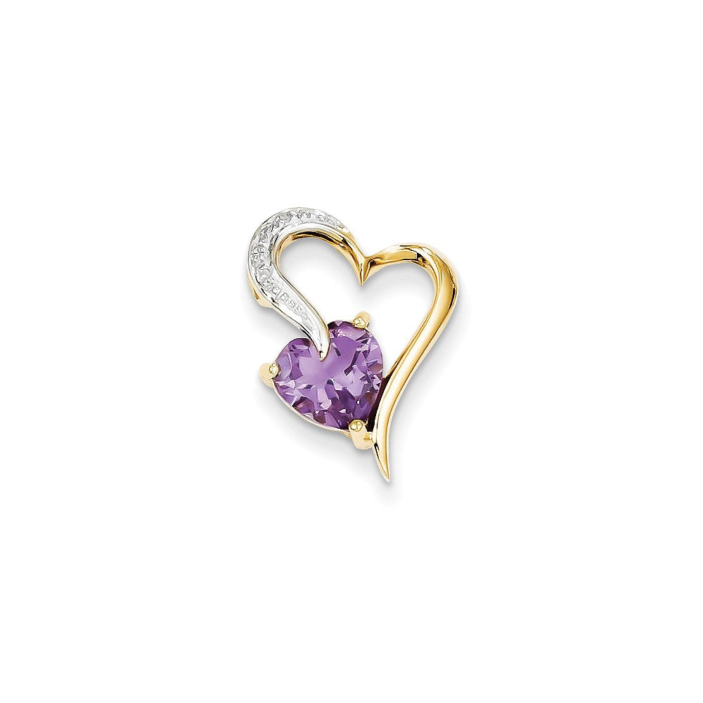 14k yellow gold real diamond and amethyst heart pendant xp3915am aa