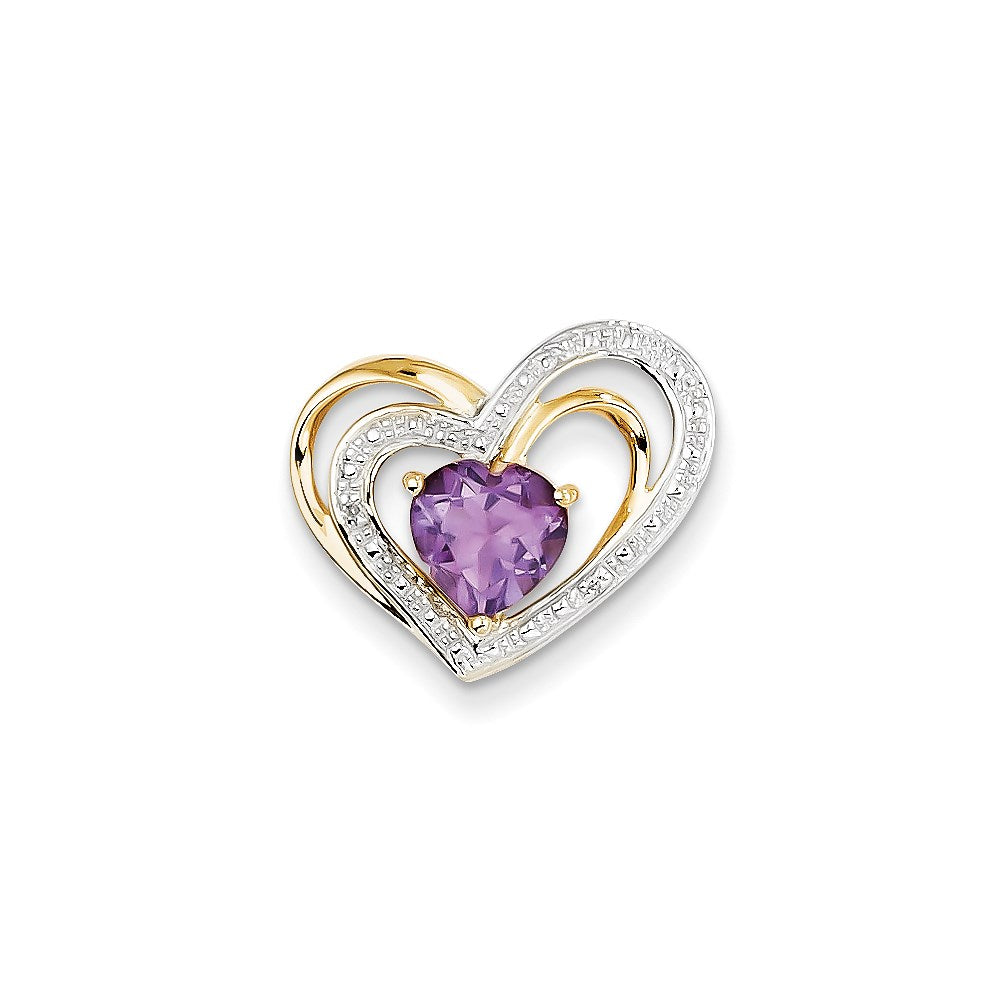 14k yellow gold real diamond and amethyst heart pendant xp3919am aa