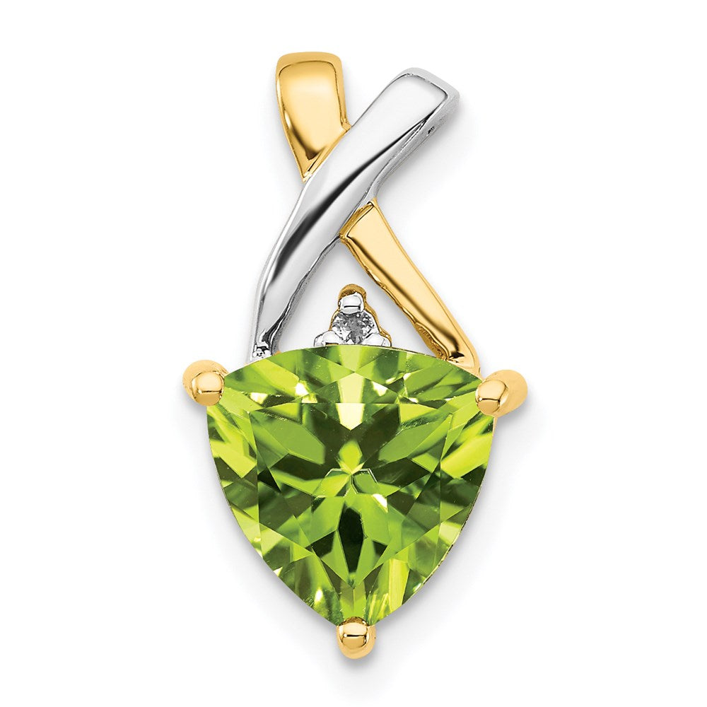14k yellow gold peridot and white topaz trillion pendant xp4013pe
