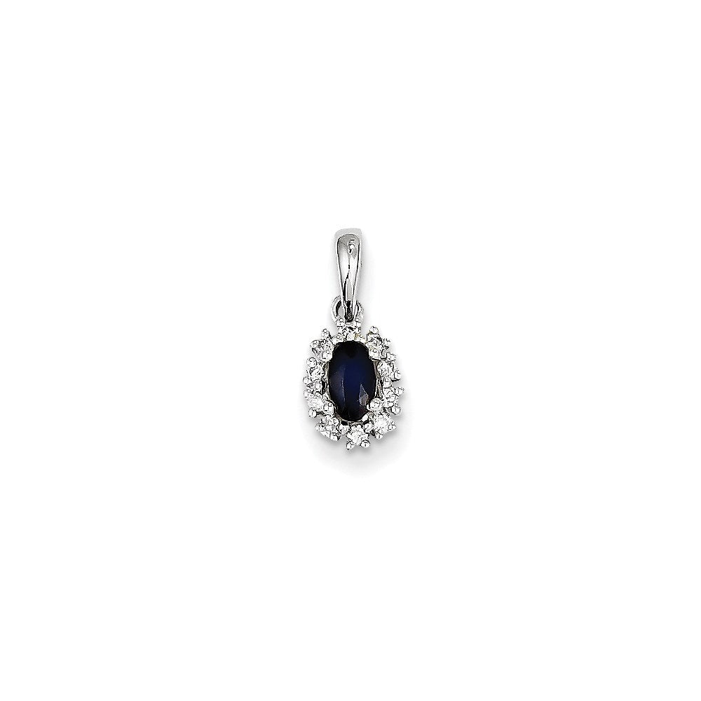 14k white gold real diamond sapphire oval pendant xp4111s aa