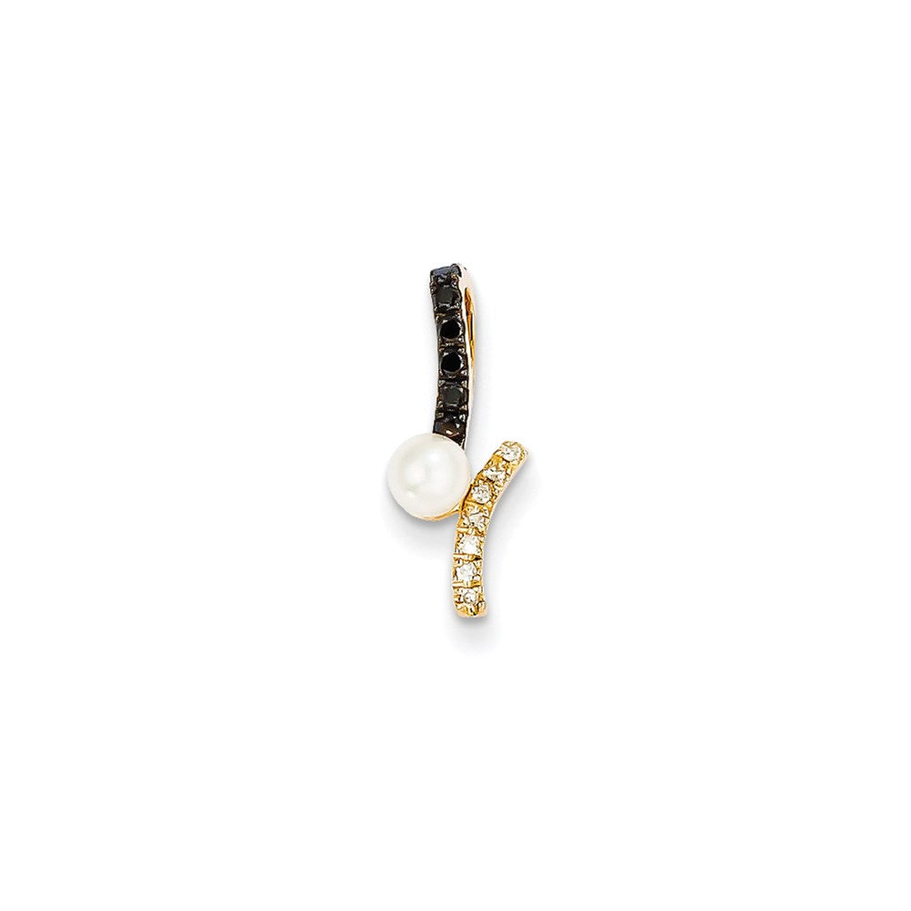 14k yellow gold black white real diamond 4 5mm round fw cultured pearl pendant xp4158aa