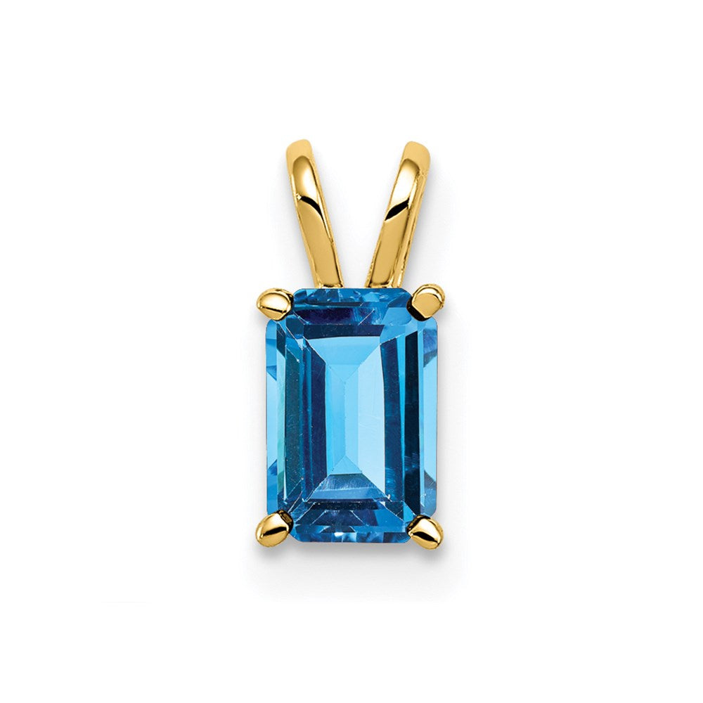 14k yellow gold 6x4mm emerald cut blue topaz pendant xp419bt