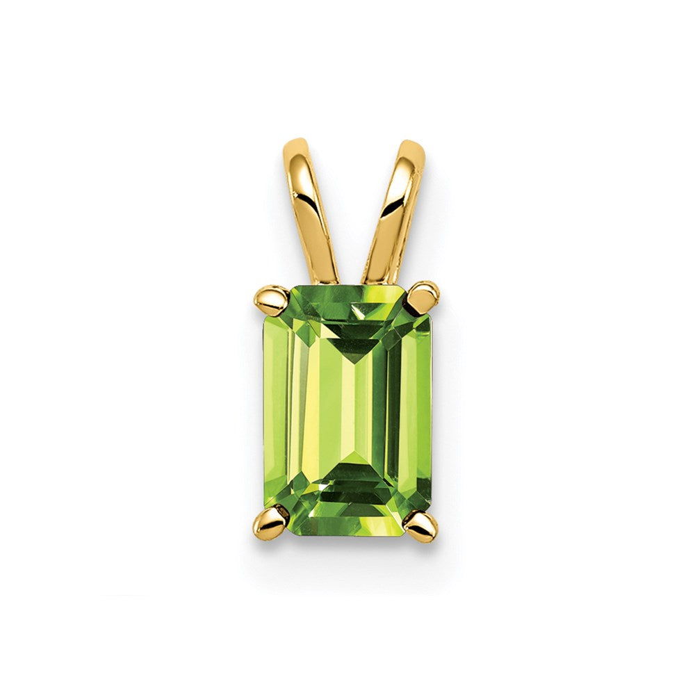 14k yellow gold 6x4mm emerald cut peridot pendant xp419pe