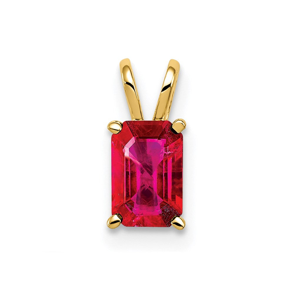 14k yellow gold 6x4mm emerald cut ruby pendant xp419r