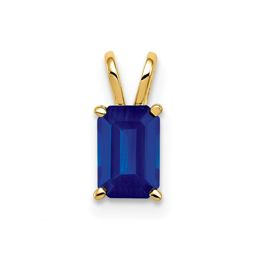 14k yellow gold 6x4mm emerald cut sapphire pendant xp419s
