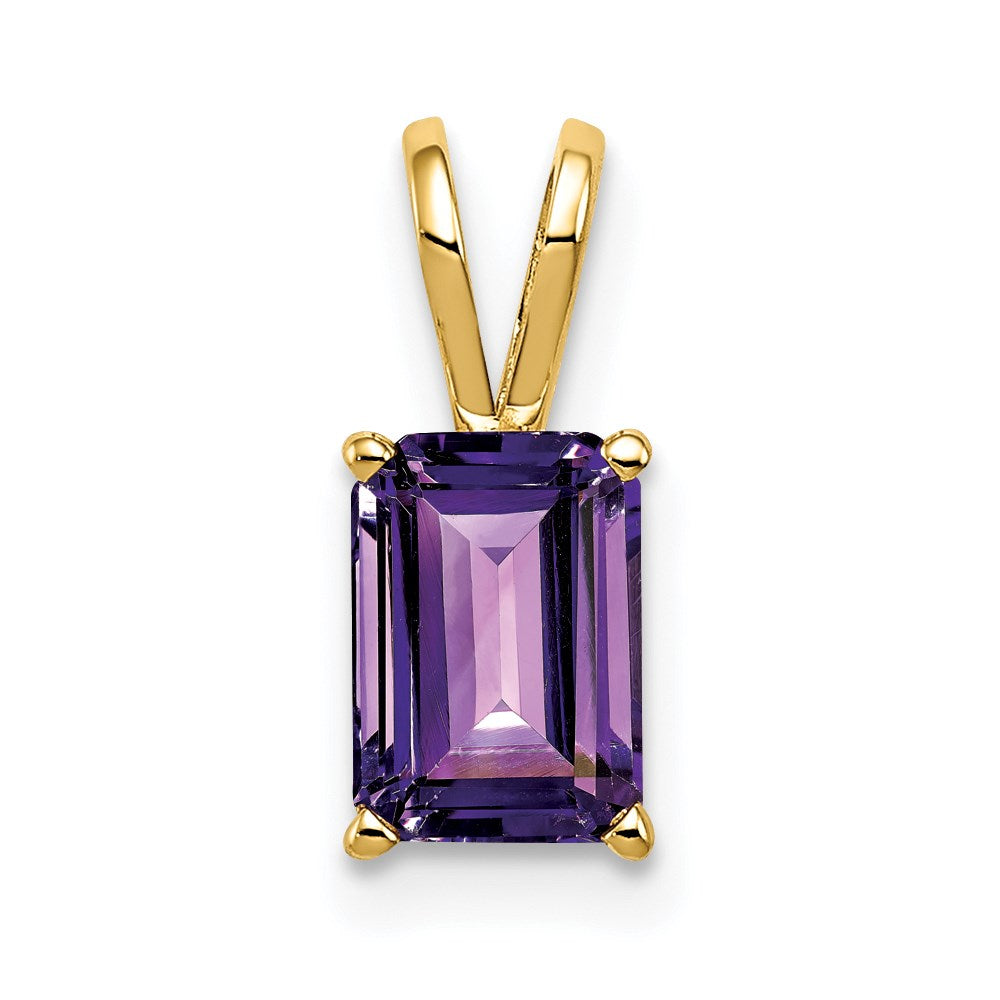 14k yellow gold 7x5mm emerald cut amethyst pendant xp420am