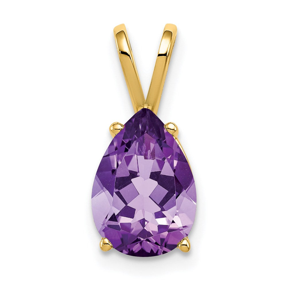 14k yellow gold 10x7mm pear amethyst checker pendant xp427ac