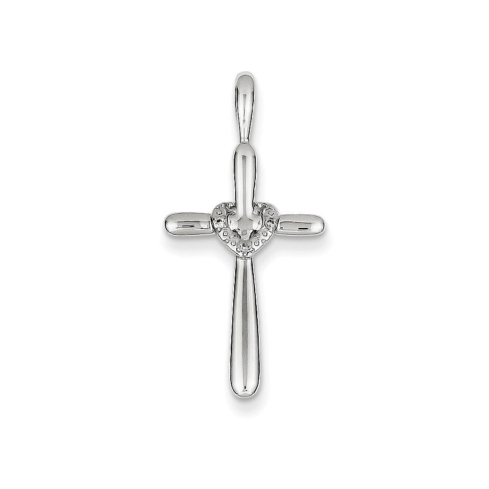 14k white gold real diamond cross with heart pendant xp4444aa