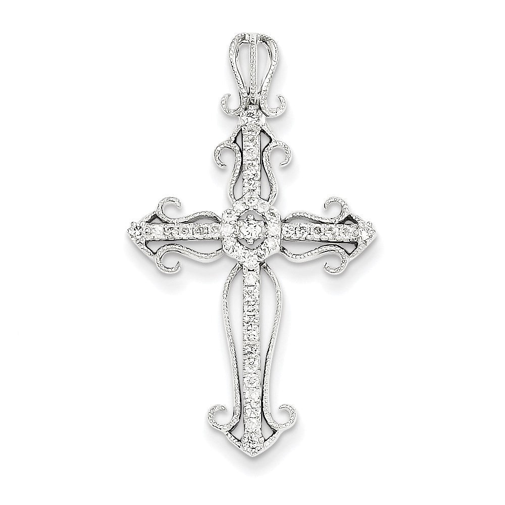 14k white gold real diamond cross pendant xp4470aa