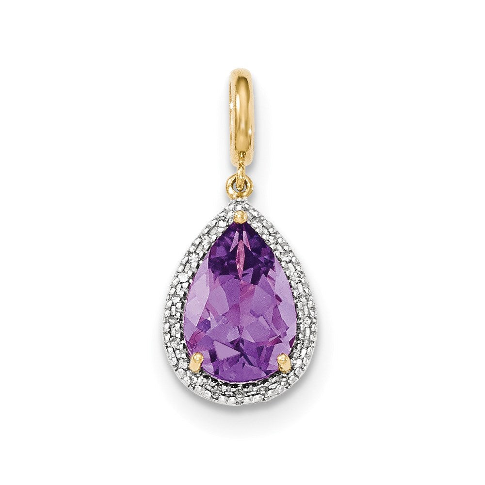 14k yellow gold amethyst w real diamond halo pendant xp4481am aa