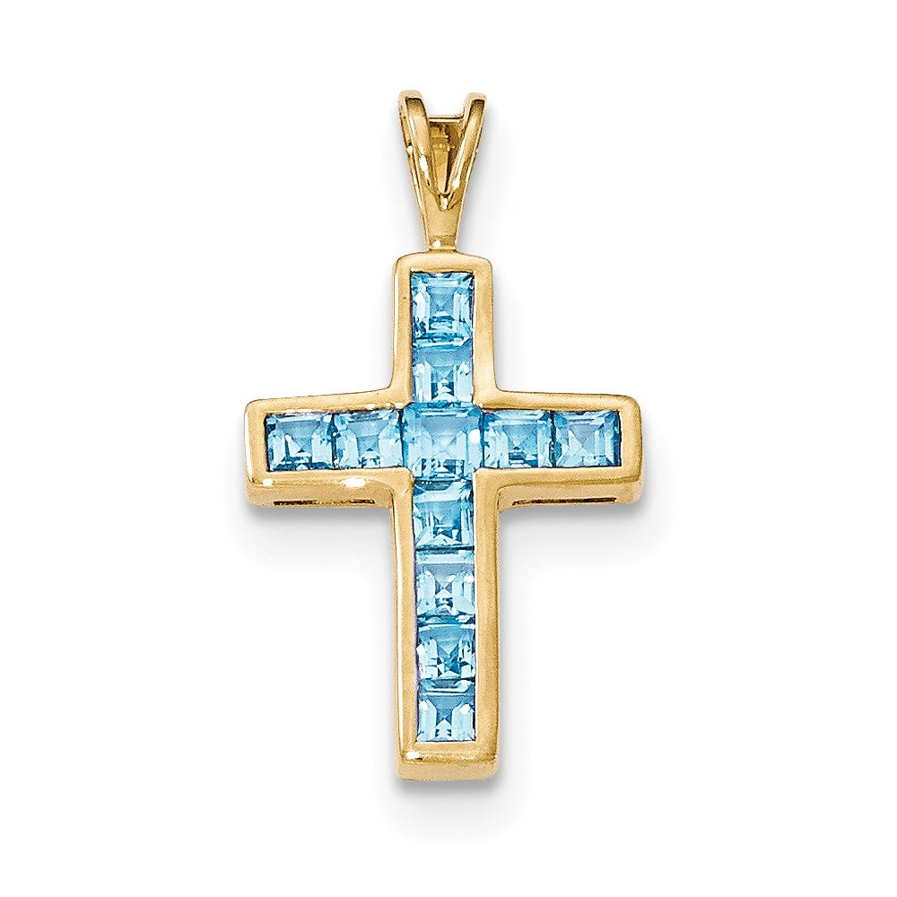 14k yellow gold blue topaz cross pendant xp4483bt