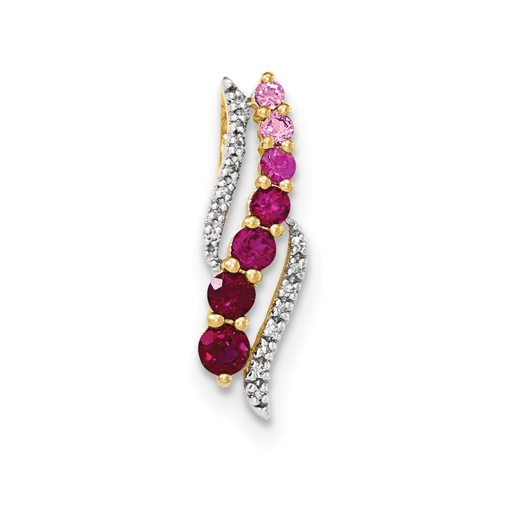 14k yellow gold lab created pink sapphire lab created ruby real diamond pendant xp4520 aa