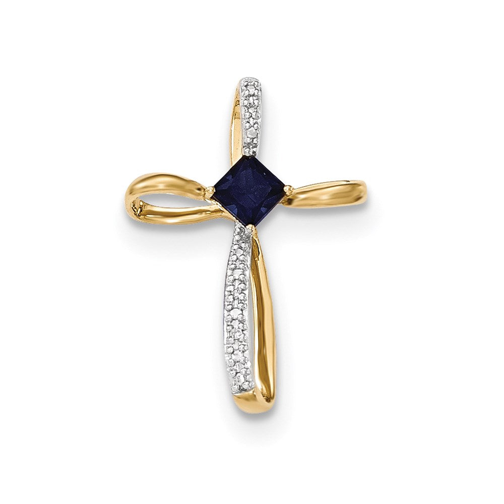 14k yellow gold lab created sapp and real diamond cross pendant xp4529cs aa