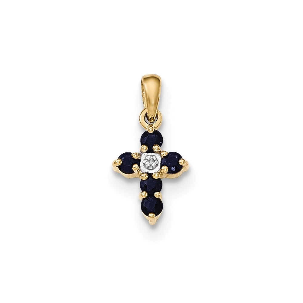 14k yellow gold sapphire and real diamond cross pendant xp4531s a