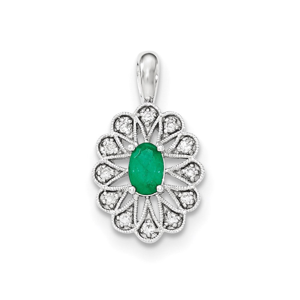 14k white gold real diamond and emerald pendant xp4542e aa