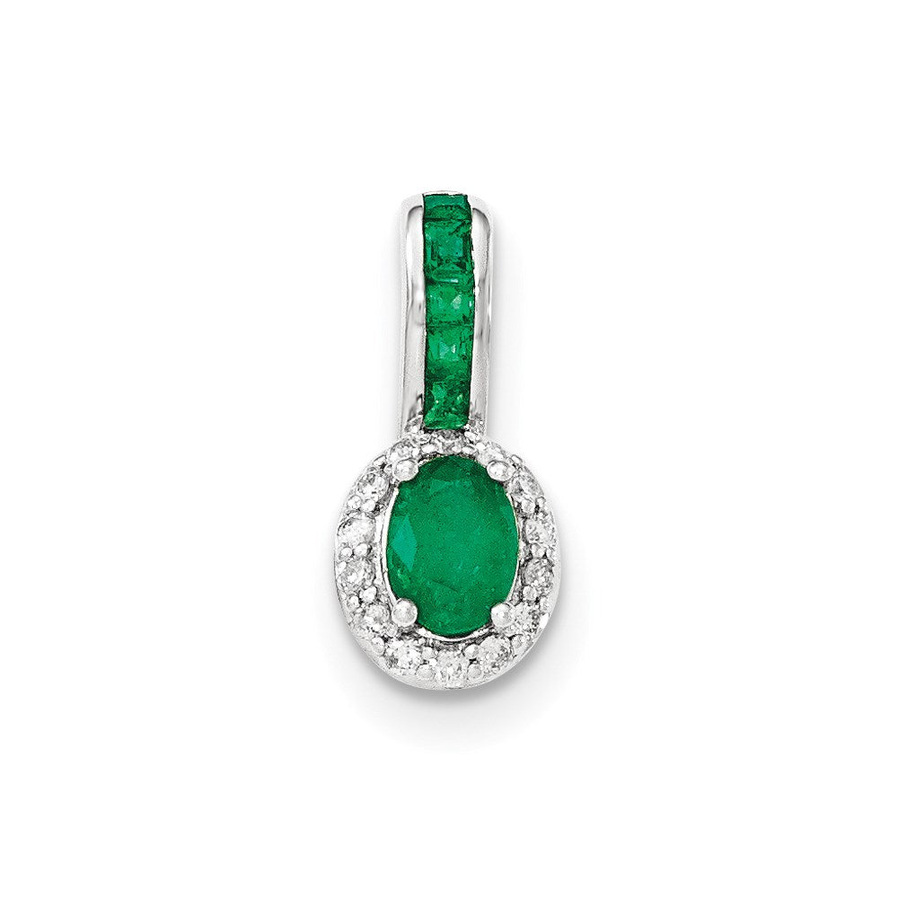 14k white goldreal diamond and emerald w halo pendant xp4543e aa