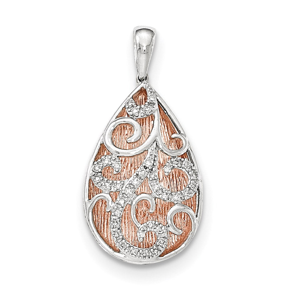 14k two tone gold real diamond tear drop pendant xp4796aa