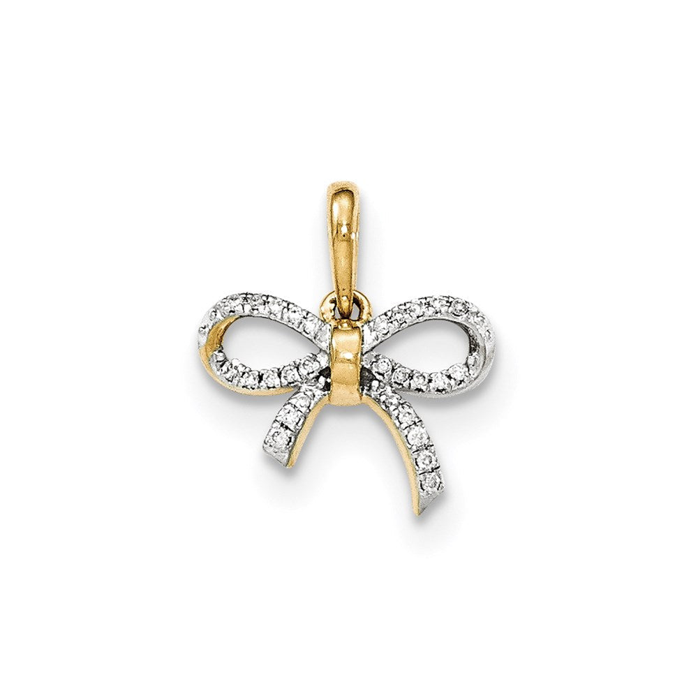 14k yellow gold polished real diamond bow pendant xp4844aa