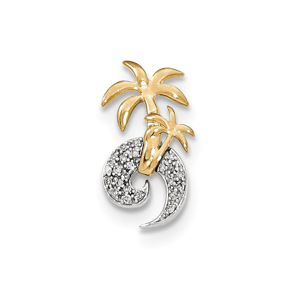 14k two tone gold real diamond double palm tree and wave chain slide xp4859aa