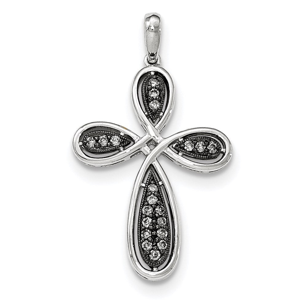 14k white gold w black rhodium polished real diamond cross pendant xp4964aa
