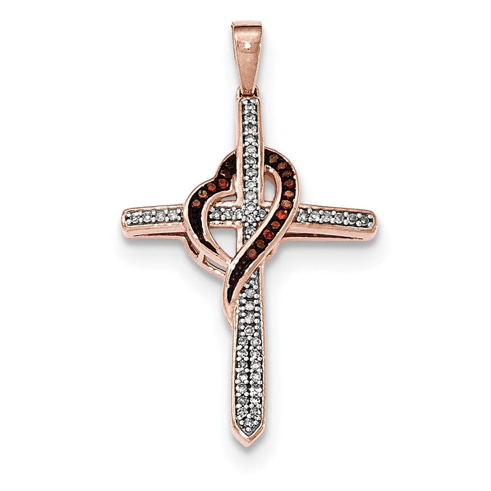 14k rose gold red white real diamond cross heart pendant xp4966aa