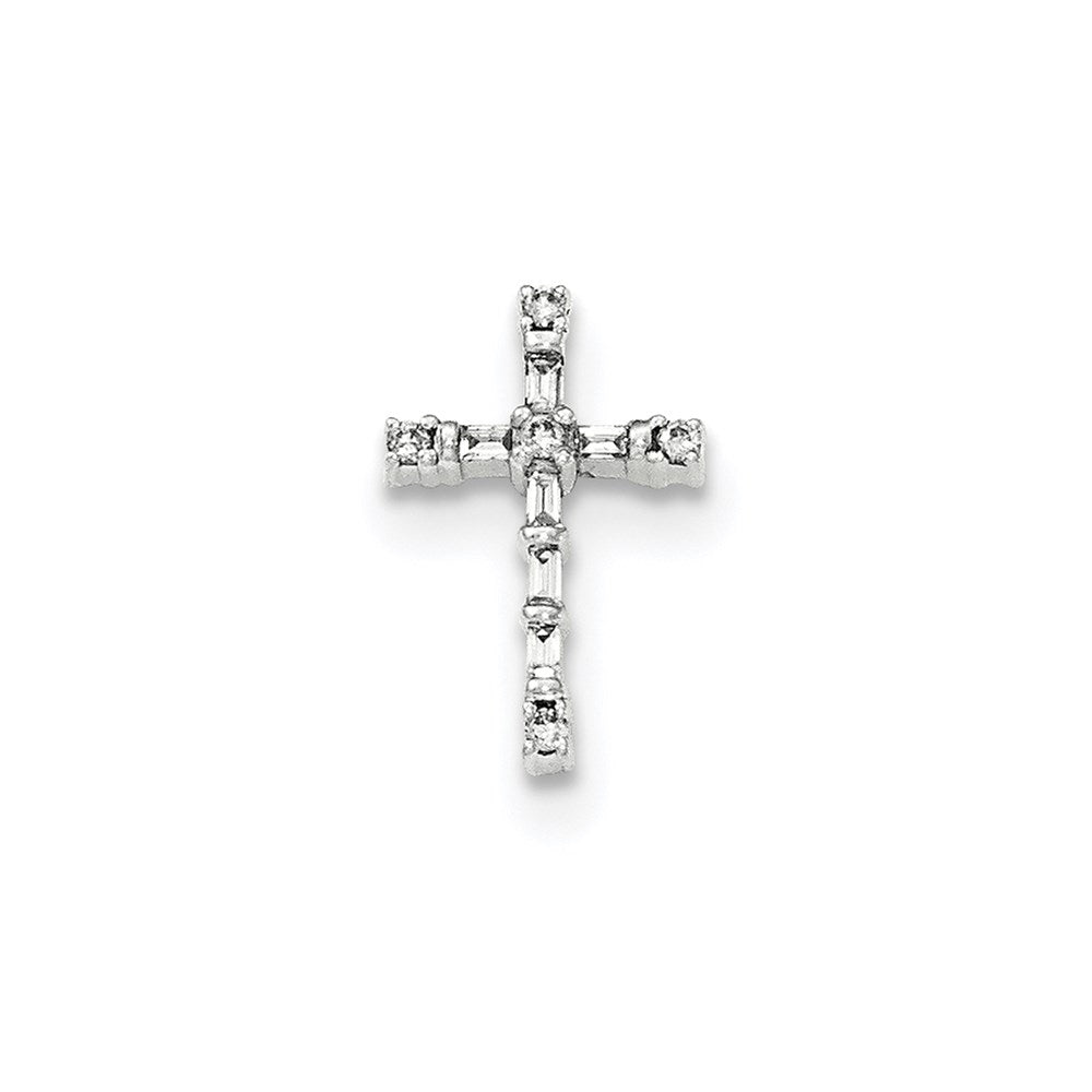 14k white gold polished real diamond small cross chain slide pendant xp4971aa