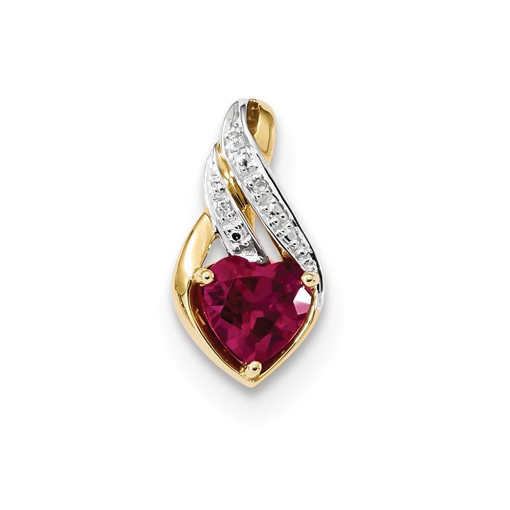 14k yellow gold w created ruby real diamond polished heart pendant xp5067r aa