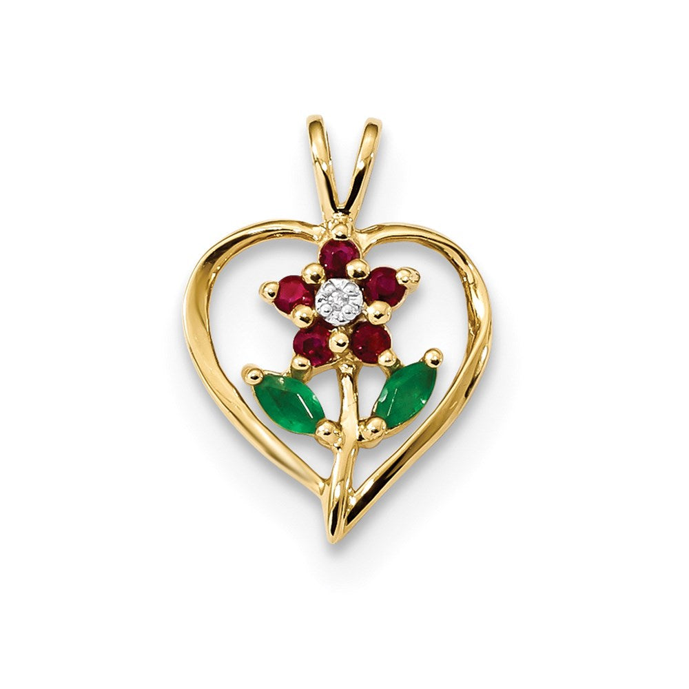 14k yellow gold w siam ruby emerald real diamond pendant xp5077r aa
