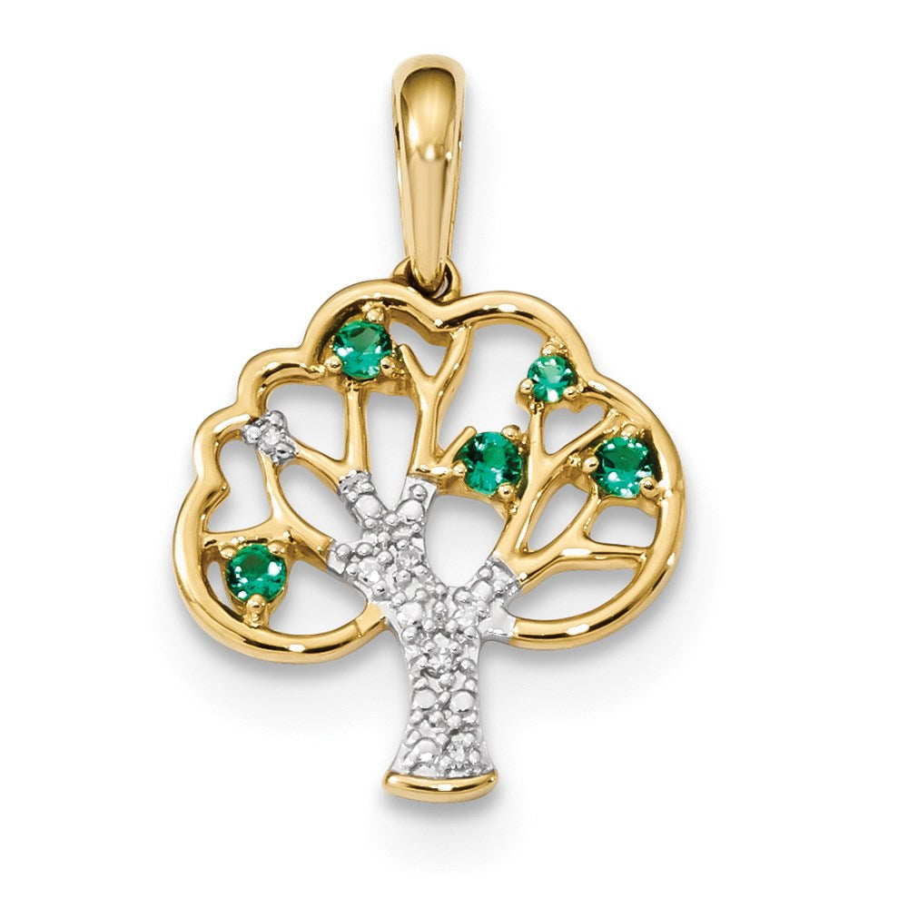 14k yellow gold w created emerald real diamond polished pendant xp5105e aa