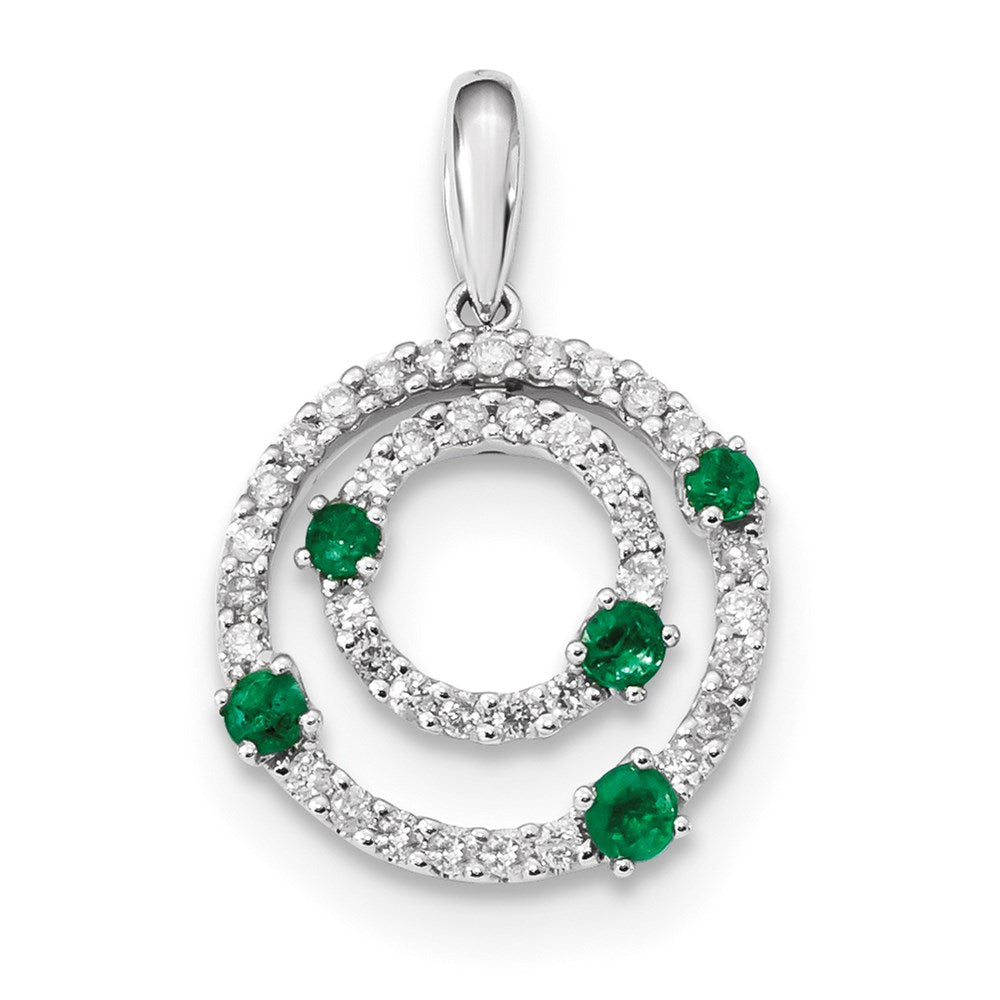 14k white gold real diamond and emerald round polished circle pendant xp5114e aa