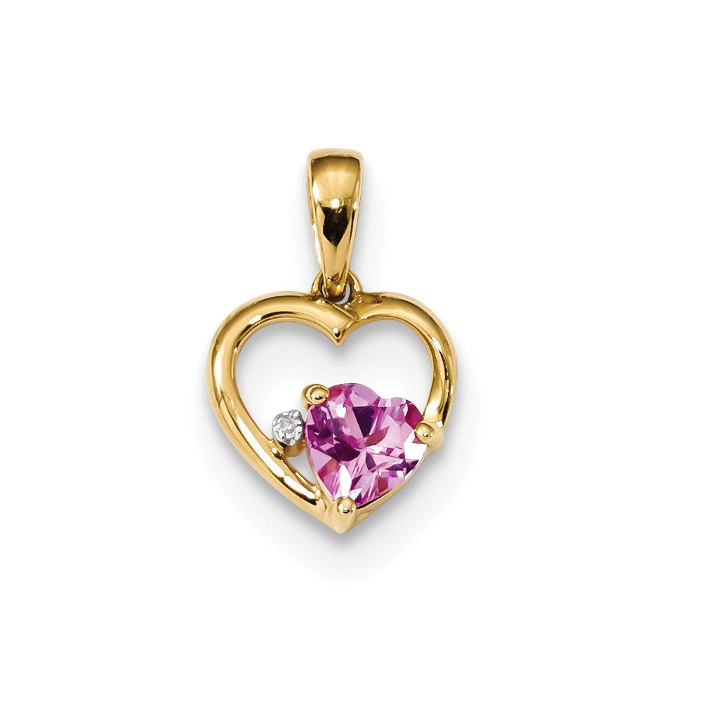 14k yellow gold w created pink sapphire real diamond pendant xp5159ps aa