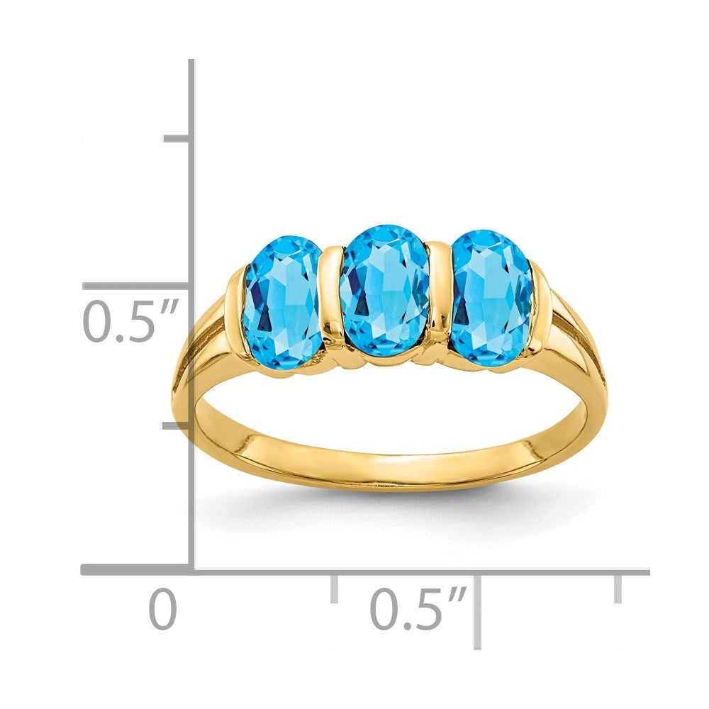 14k yellow gold 6x4mm oval blue topaz checker ring y2034bc