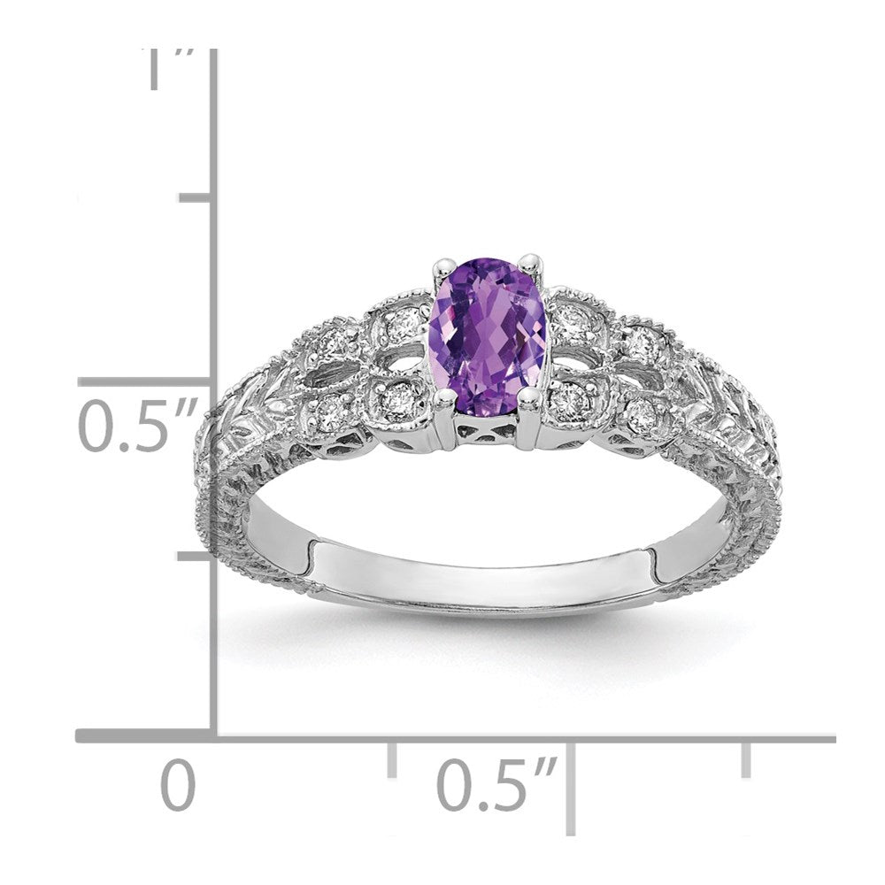 14k white gold 6x4mm oval amethyst checker aaa real diamond ring y2065ac aaa