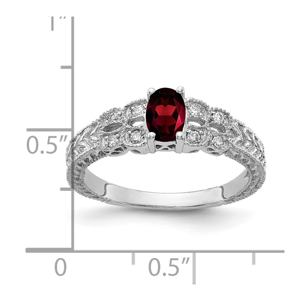 14k white gold 6x4mm oval garnet checker a real diamond ring y2065gc a