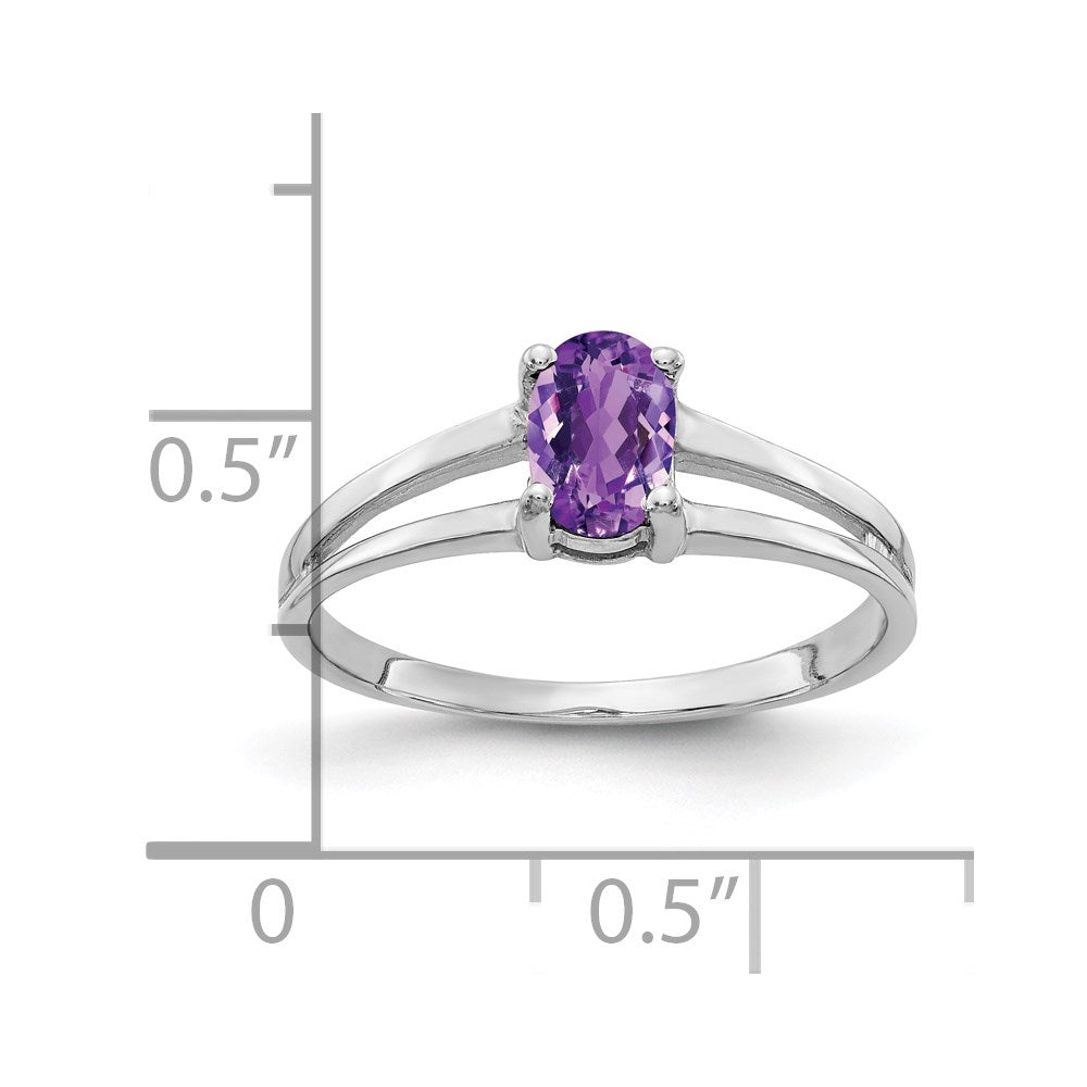 14k white gold 6x4mm oval amethyst checker ring y2074ac
