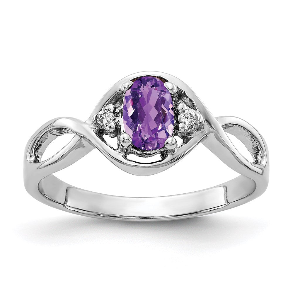 14k white gold 6x4mm oval amethyst checker a real diamond ring y2086ac a
