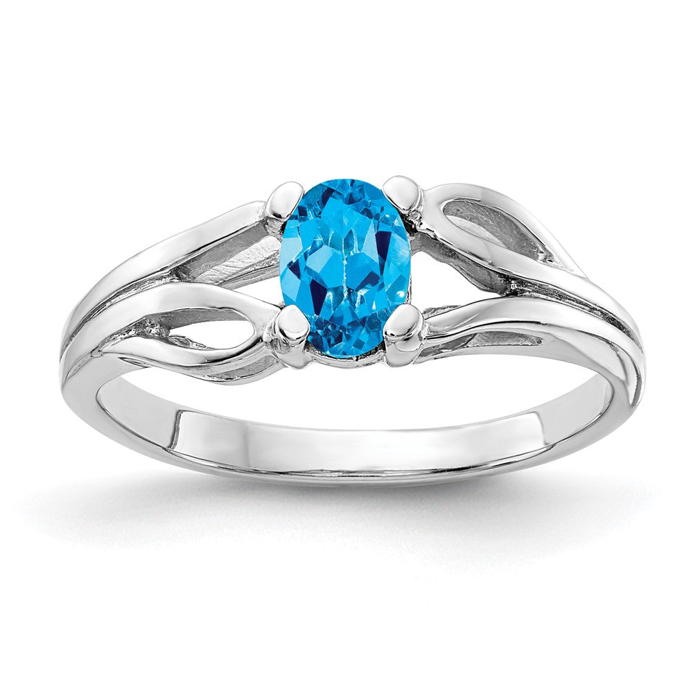 14k White Gold 6x4mm Oval Blue Topaz ring