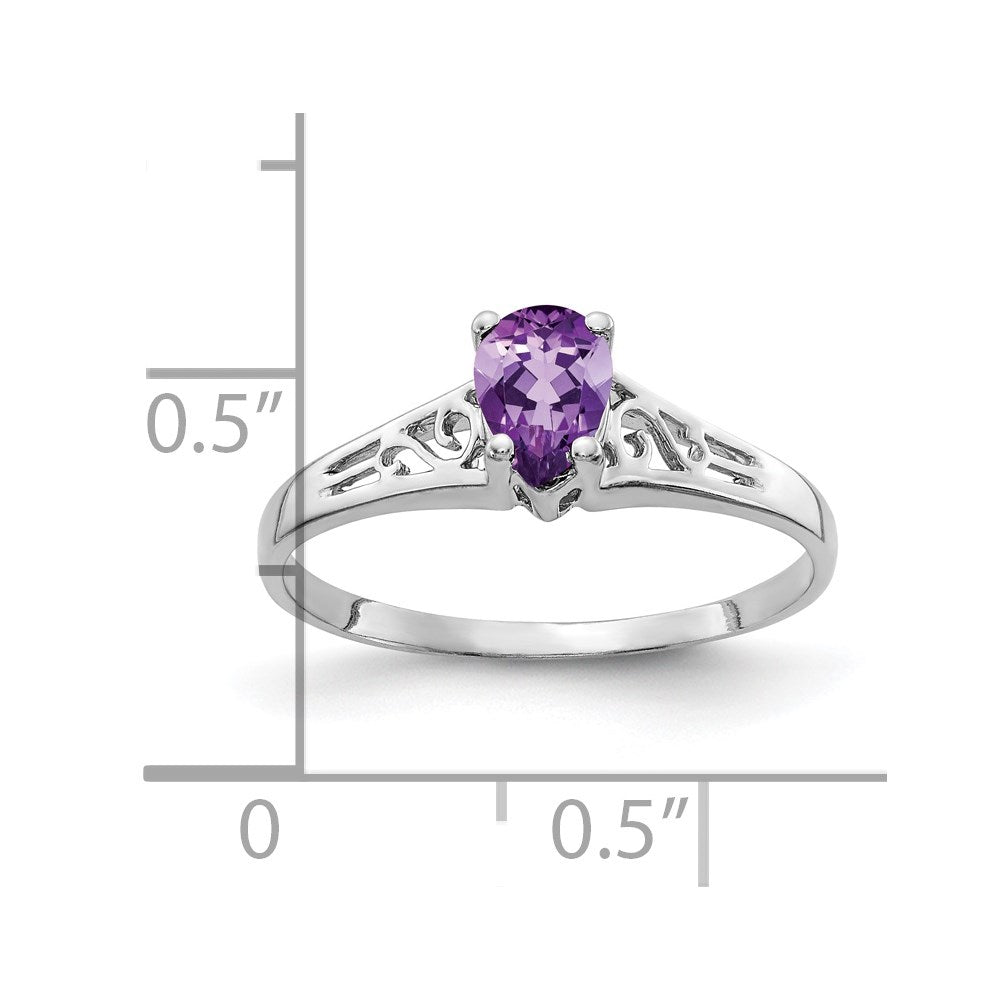 14k white gold 6x4mm pear amethyst checker ring y2101ac