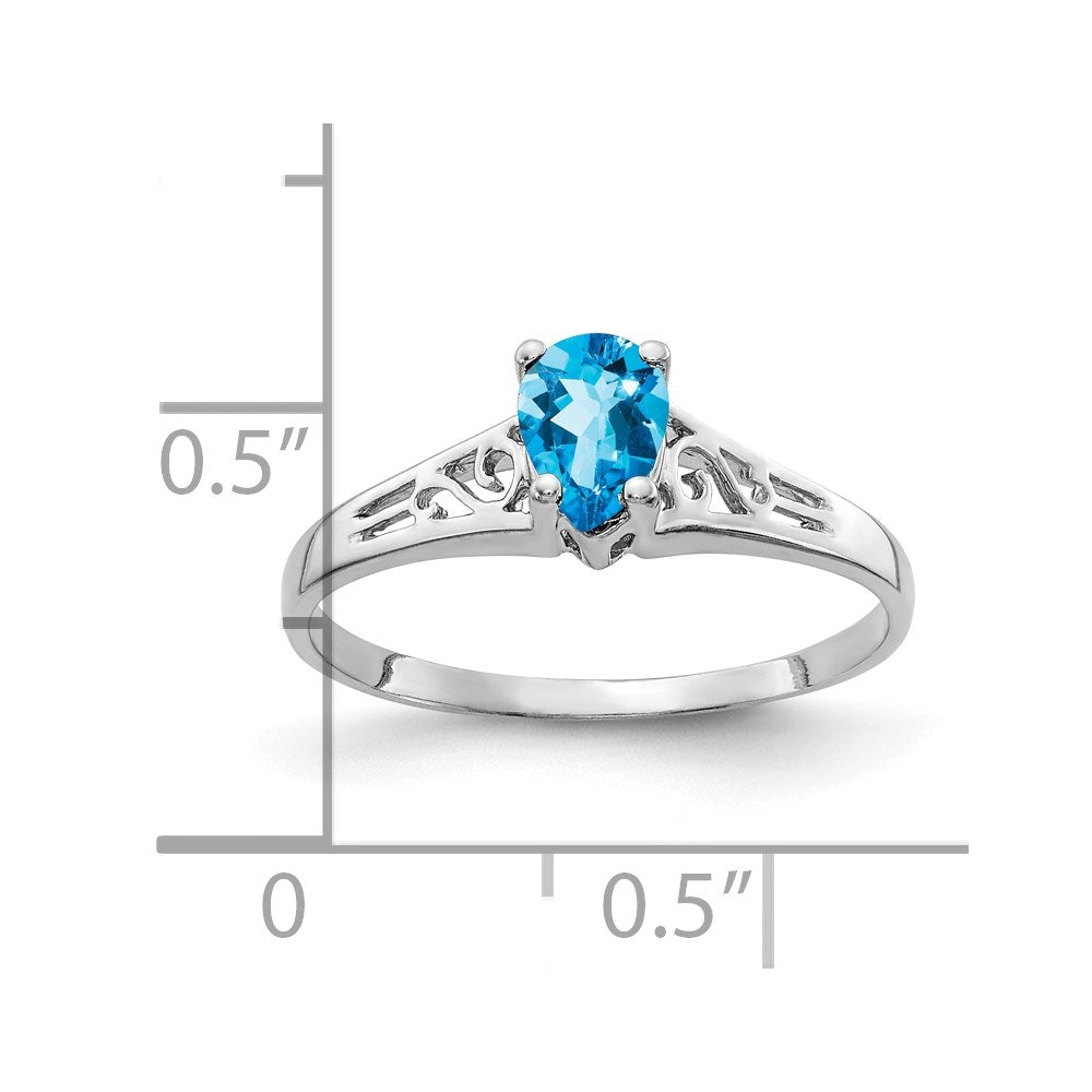 14k white gold 6x4mm pear blue topaz ring y2101bt