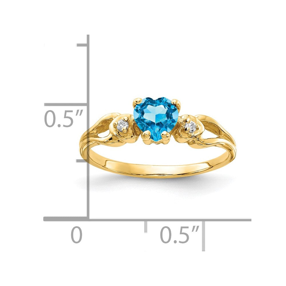 14k yellow gold 5mm heart blue topaz a real diamond ring y2186bt a