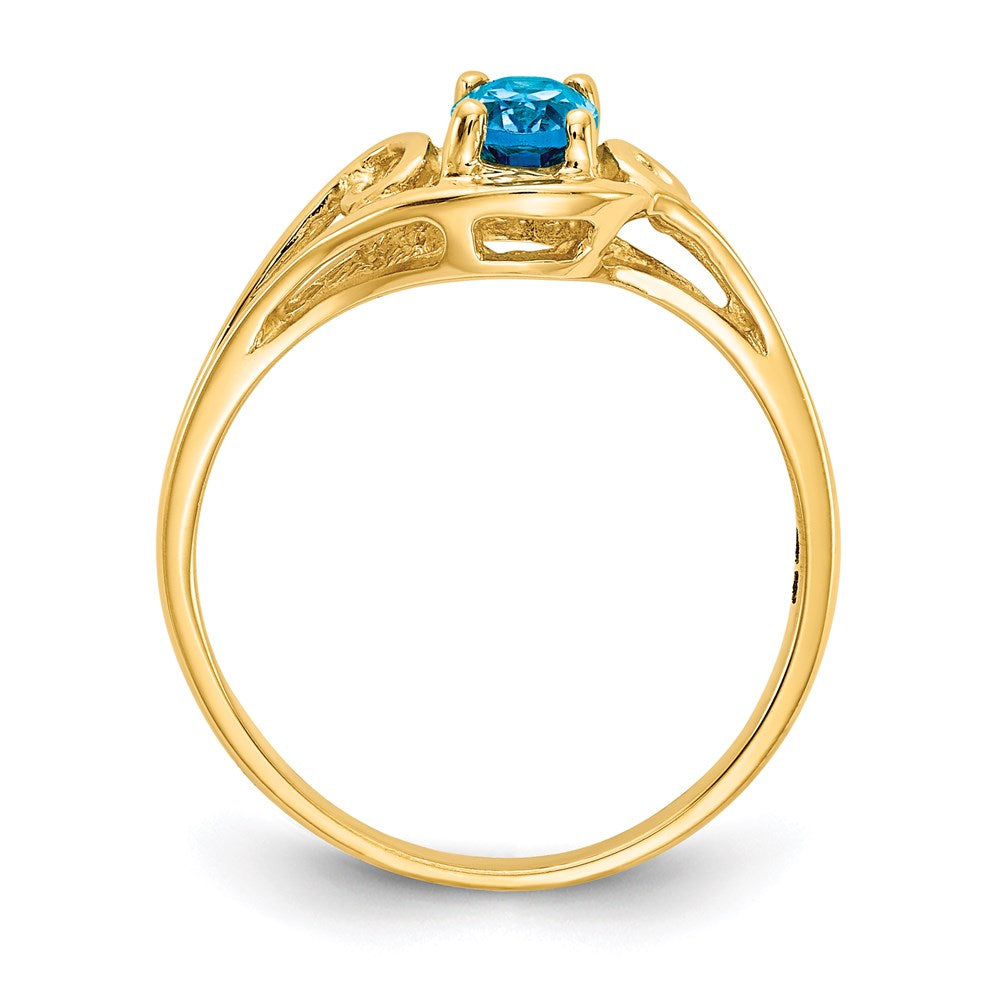 14k yellow gold 7x5mm oval blue topaz checker ring y2205bc