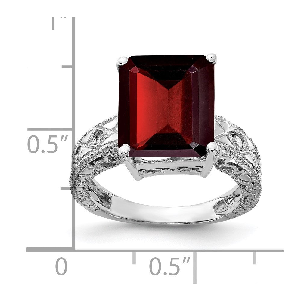14k white gold 12x10mm emerald cut garnet a real diamond ring y2270ga a