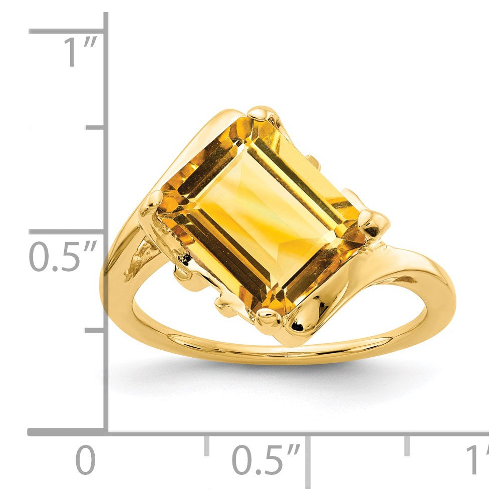 14k yellow gold 10x8mm emerald cut citrine ring y4537ci