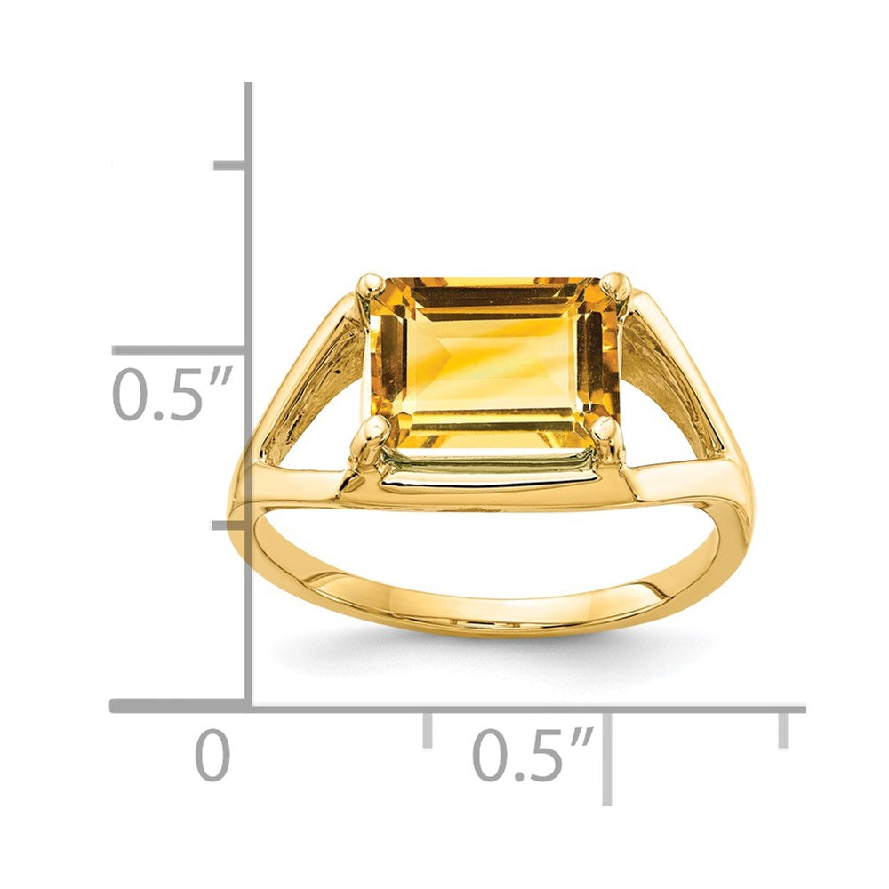 14k yellow gold 9x7mm emerald cut citrine ring y4538ci
