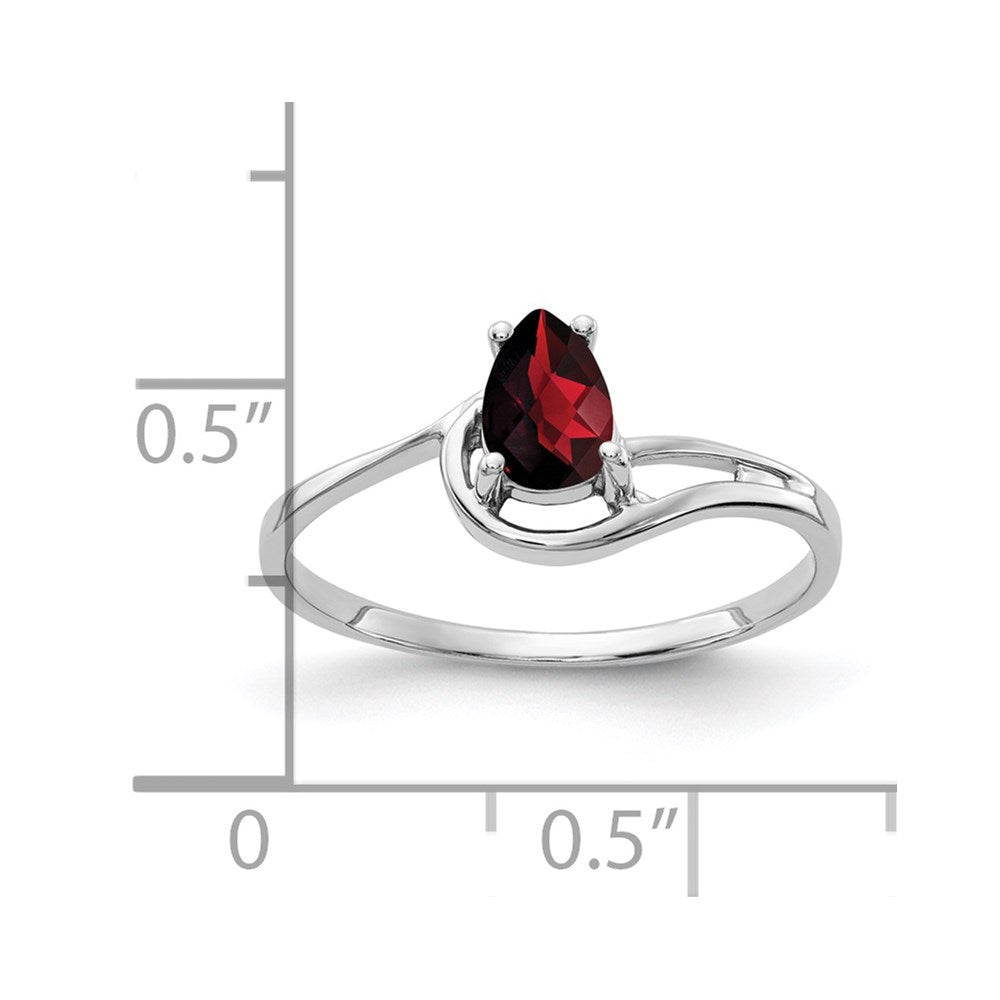 14k white gold 6x4mm pear garnet checker ring y4627gc