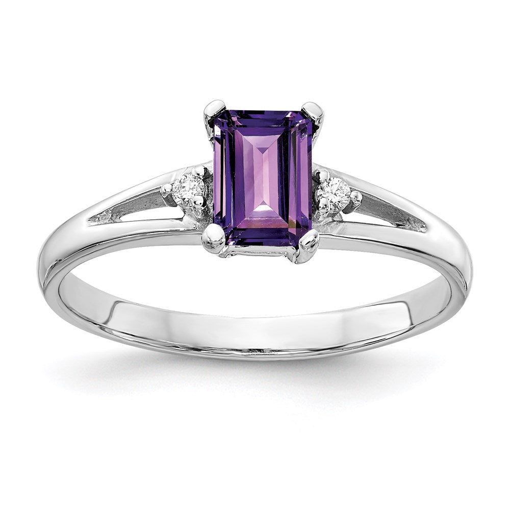 14k white gold 6x4mm emerald cut amethyst a real diamond ring y4762am a