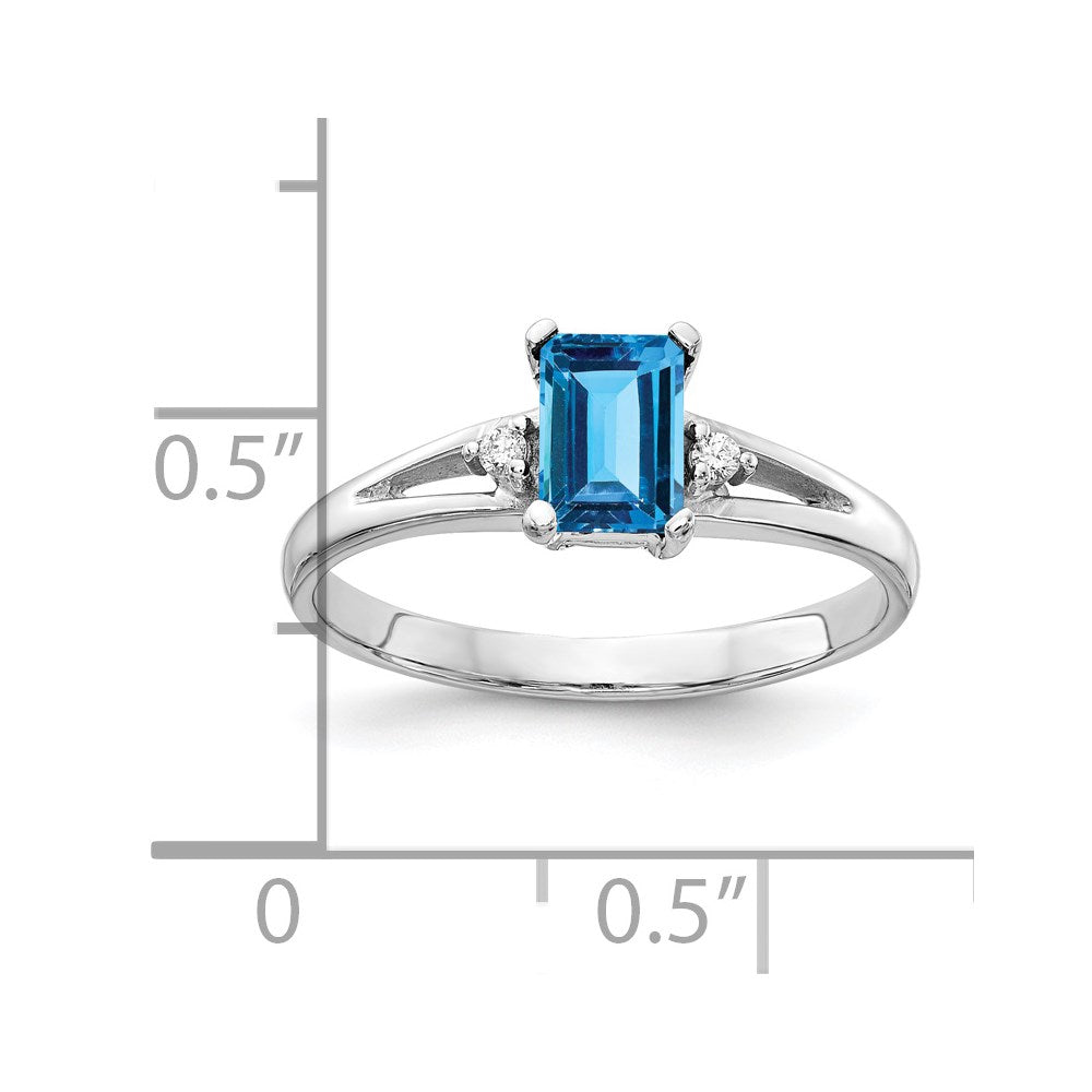 14k white gold 6x4mm emerald cut blue topaz a real diamond ring y4762bt a