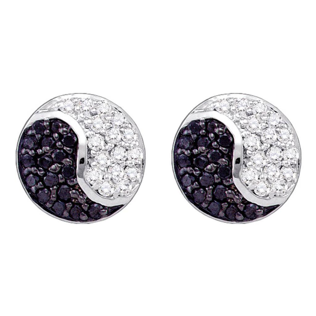 14k White Gold Round Black Diamond Yin Yang Earrings 1/4 Cttw